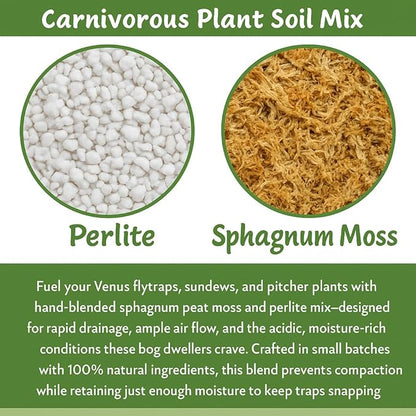 Gardenera Sphagnum Moss Potting Mix for Carnivorous Plants, Moss and Perlite Blend for Potting Venus Fly Traps, Sarracenia, Pitcher Plants - 75% Sphagnum Moss + 25% Perlite - Made in USA - 1 Quart