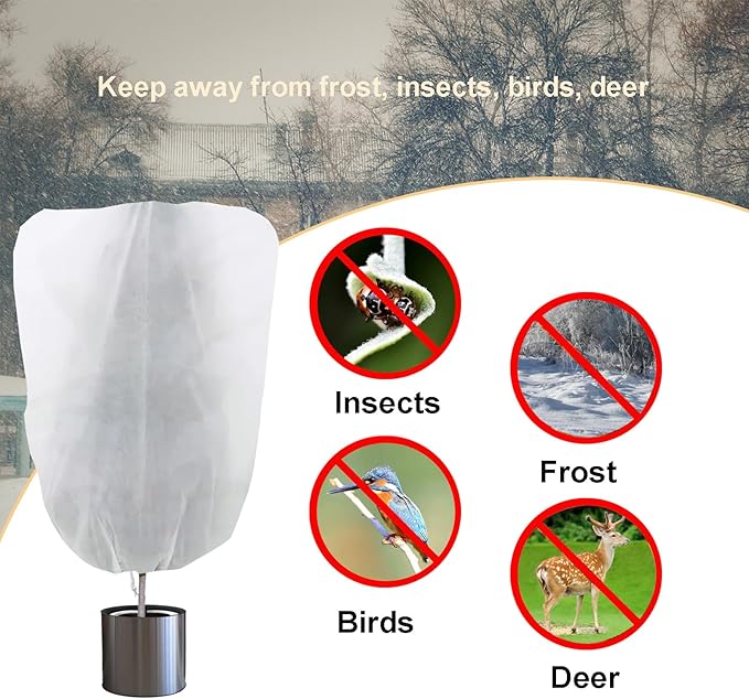 Plant Covers Freeze Protection – 50" × 75" Reusable Plant Protector Bag with Drawstring and Zipper for Plants Trees Shrub, Frost Jacket Warm Blanket for Freeze Frost Protection Season Extension