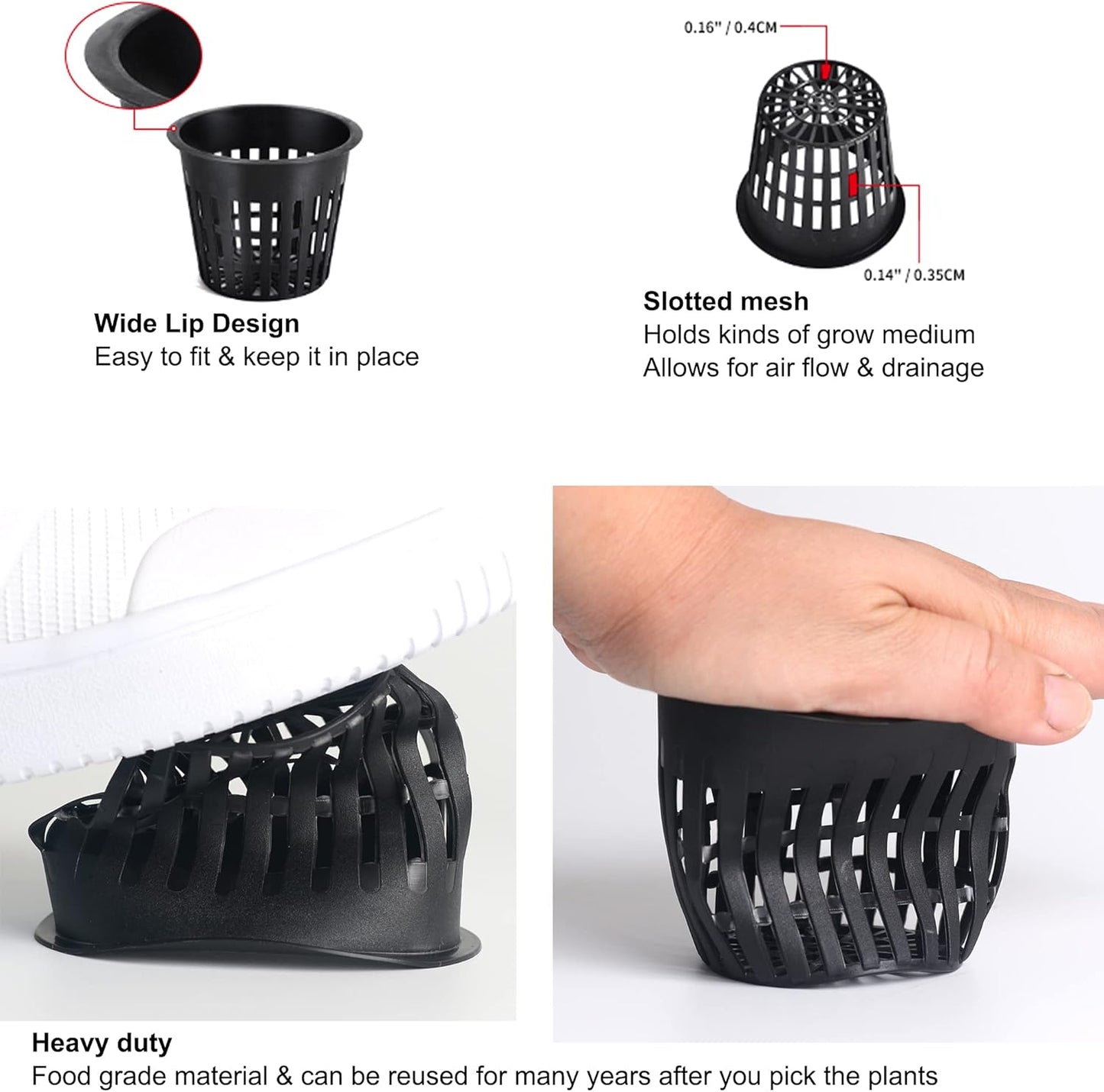 ORIMERC 30 Pack 3 inch Net Cup Pots with 30 feet Hydroponic Self Watering Wick & 30 Plant Labels Aquaponics Mason Jar Bucket Insert Orchid kratky Vegetable Gardening Growing Netted Basket Slotted Mesh