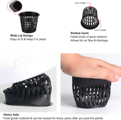 ORIMERC 100 Pack 2 inch Net Pots for Hydroponics Plants, Net Cups with Watering Rope & Plant Labels, for Hydroponic Supplies Aquaponics Vegetable Garden Growing Baskets Nursery Slotted Mesh tower Pots