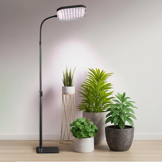 Square Grow Light for Indoor Plants, 336 LEDs 6000K Full Spectrum 12V 3A High Power Floor Plant Light with Stand for Indoor Large Tall Plants Faster Growing, 4/8/12H Timer & Height Adjustable 16-29"