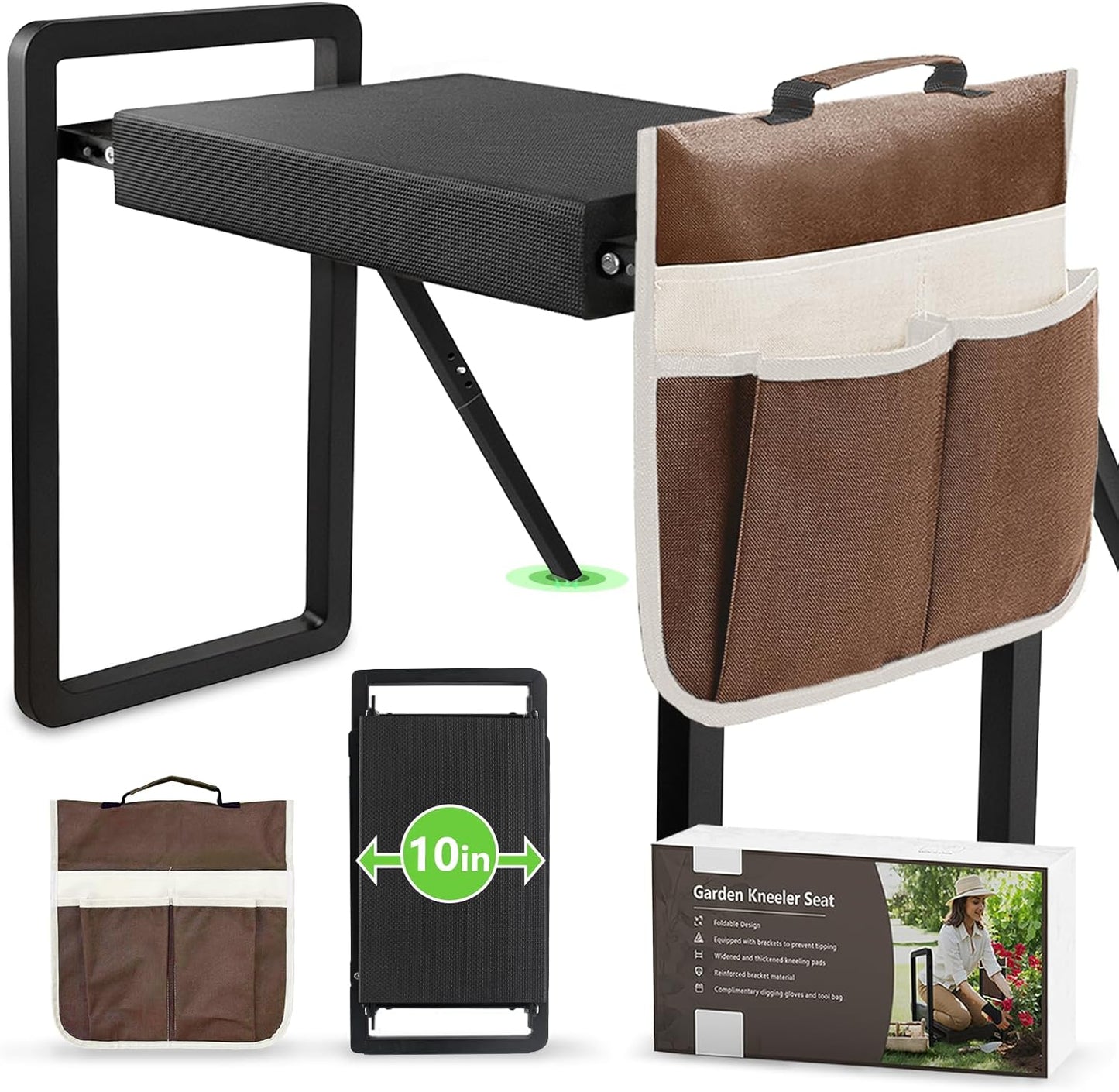 seasky Foldable Garden Kneeling and Seat, Anti-Tipping Gardener Bench Widened Thick Soft Kneeling Pad，Heavy Duty Gardening Stool with Garden Tool Bag, Gardening Gift for Women(Without Gloves)