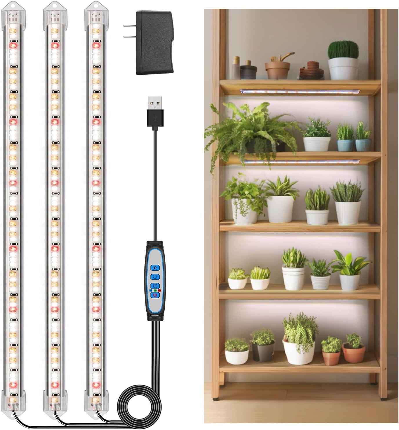 LED Grow Light Strip, 180 LEDs Grow Lights for Indoor Plants Full Spectrum 3000K/6000K/660nm Sunlike Plant Light for Indoor Growing with 3 Spectrum Modes, 16 Inches