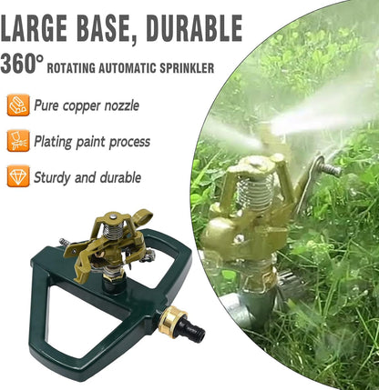 Metal Pulsating Impact Lawn Sprinkler w/Metal Base, Adjustable Heavy Duty Circular Zinc Impulse Water Sprinkler for Lawn Yard and Large Area, Water Coverage up to 5,800 Sq. ft