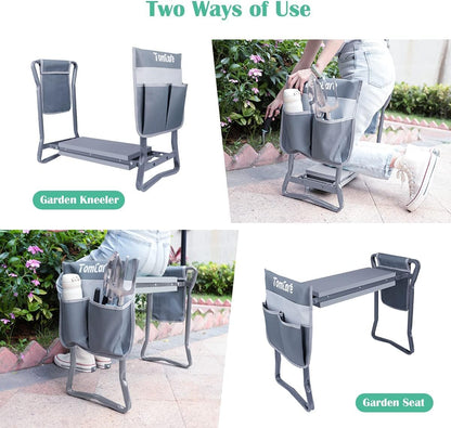 TomCare Garden Kneeler Seat Garden Bench Garden Stools Foldable Stool with Tool Bag Pouch EVA Foam Pad Outdoor Portable Kneeler Christmas Gardening Gifts for Women Men,Large 21.65"x10.62"x18.89",Grey
