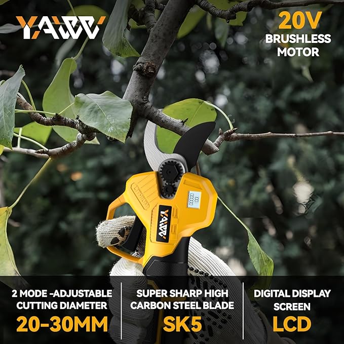 Brushless Electric Pruning Shears for DeWalt 20V Battery, Portable Cordless Pruning Shears with LCD Display＆SK5 Blades, Adjustable Cutting Diameter 0.8-1.2 Inch for Gardening Tree Pruning(NO Battery)