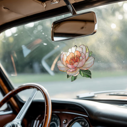 Peony November Birth Flower Acrylic Suncatcher Stained Glass Effect Window Car Hanging Christmas Ornament Indoor Outdoor Decor Garden Sun Catcher for Flower Lover for Women Mom Grandma
