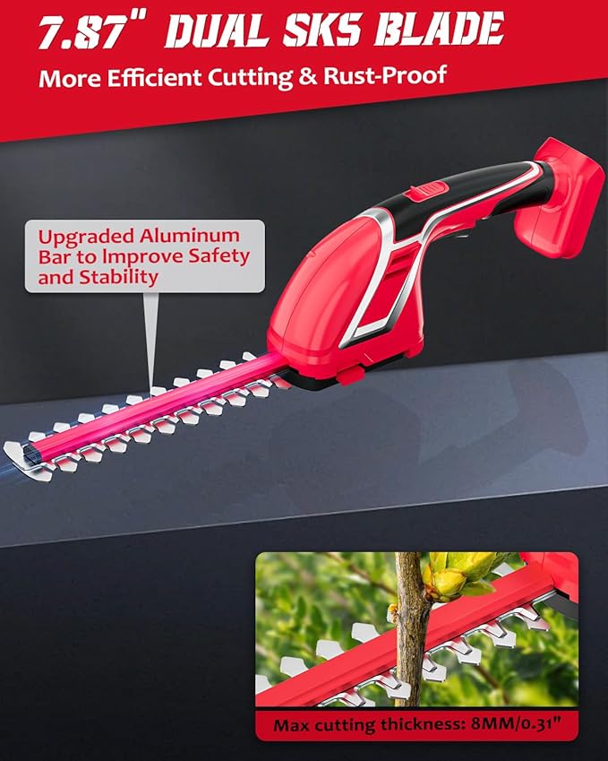 Rozlchar Cordless Hedge Trimmer & Grass Shears Handheld Compatible for Milwaukee 18V Battery(No Battery), Lightweight 7.87'' Electric Hedge Trimmer 4.7" Grass Cutter Combo for Lawn, Backyard, Garden