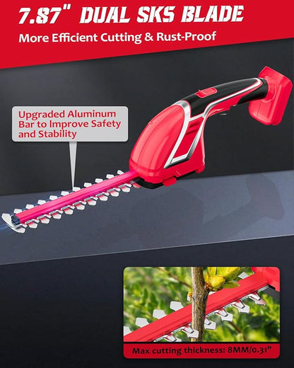 Rozlchar Cordless Hedge Trimmer & Grass Shears Handheld Compatible for Milwaukee 18V Battery(No Battery), Lightweight 7.87'' Electric Hedge Trimmer 4.7" Grass Cutter Combo for Lawn, Backyard, Garden