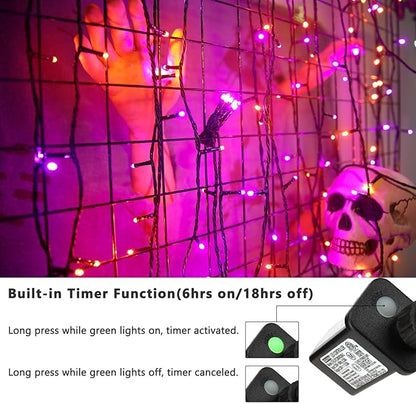 Brizled 2 Pack Purple & Orange Halloween Lights, 95.14ft 240 LED Halloween Lights String Connectable with Timer, 8 Modes Outdoor Orange Light, Plugin Mini Light for Tree Garden Indoor Decor