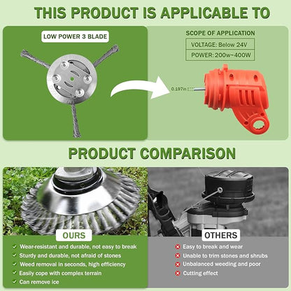 Steel Wire Grass Trimmer Head, Upgrade Bold 2.3 Times Prevent Breaking Steel Wire Weed Eater Head, for Low-Power Lithium Battery Weed Trimmers, 6 Inch Wire Weed Trimmer Head（Low Power 3 Blade）