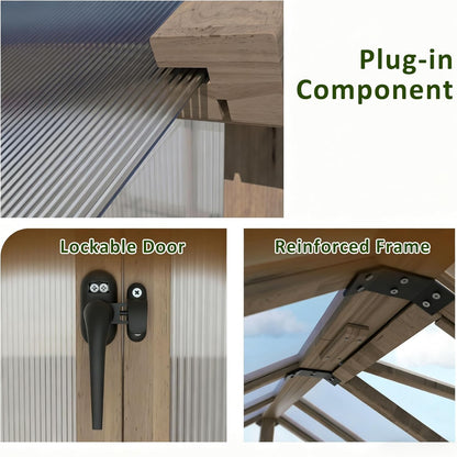 Greenhouse for Outdoor, 6x8ft-8x12ft Wooden WAK-in Greenhouse Kitwith 6MM Thick Polycarbonate Panel, Lockable Door & Adjustable Roof Vent ，Backyard Garden ﻿ (Light Mocha Brown, 8*12FT)