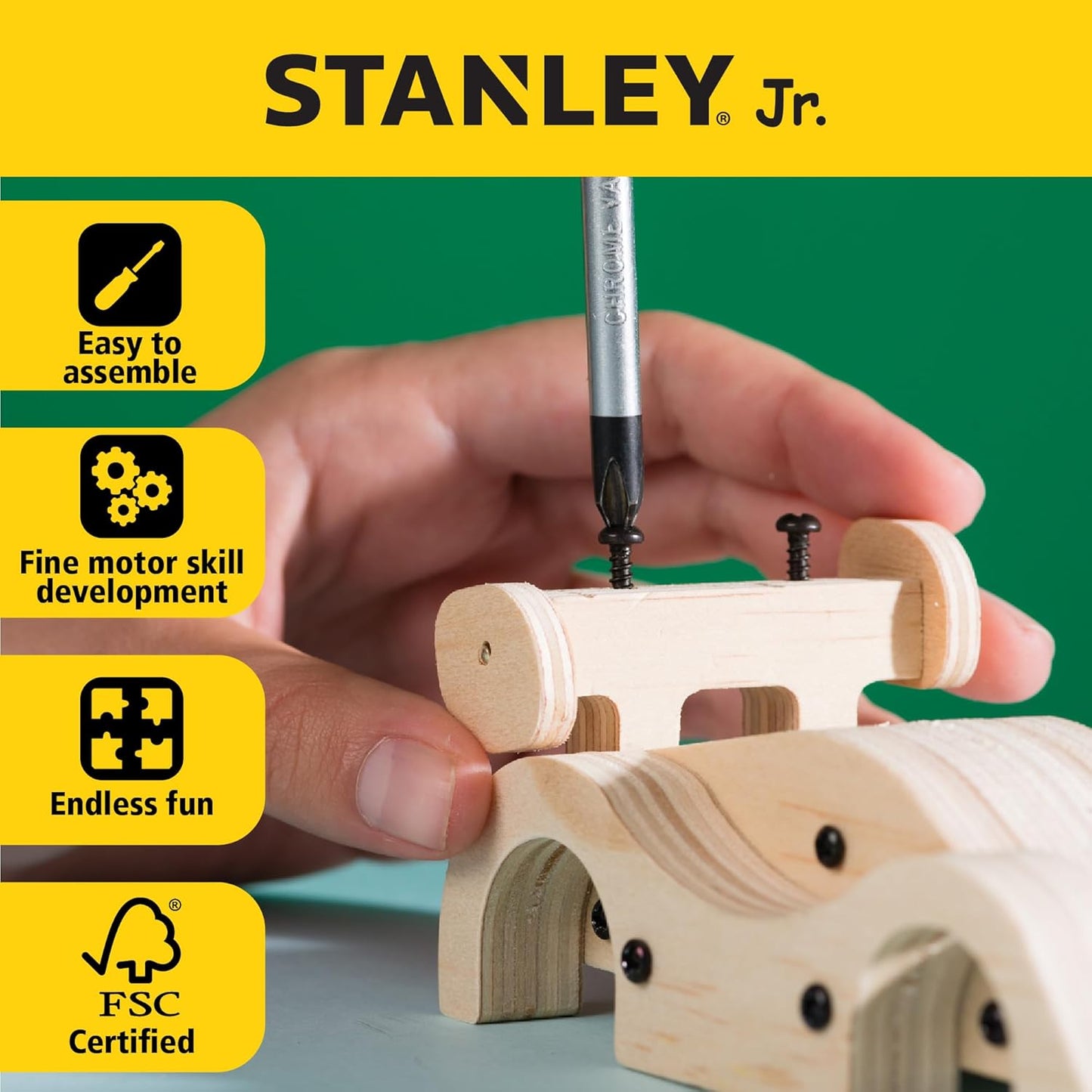 STANLEY Jr. DIY Pull Back Sports Car Building Kit for Kids JK030-SY: Children’s Boy Girl Wood Racer, Beginning Woodworking Set with Paints, Ages 5 to 12 (Classic 1)