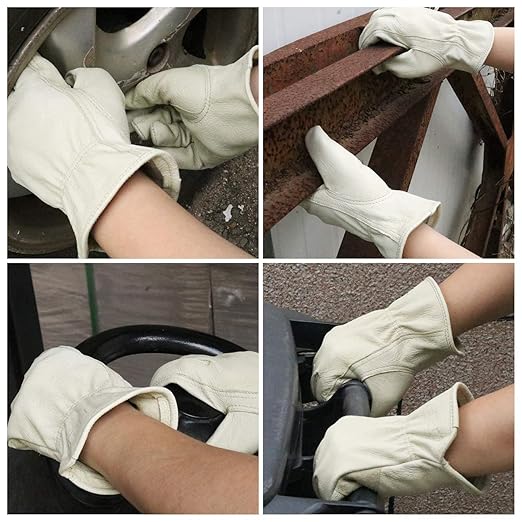 HLDD HANDLANDY 2 Pairs Pigskin Leather Work Gloves for Men & Women, Reinforced Palm, Soft & Breathable Design for Driving, Construction, Welding, Chainsaw, Farm, Gardening, Yardwork