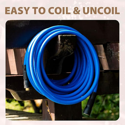 5/8" Hot/Cold Water Hose 15ft, -50℉ To 190℉ Heavy Duty,Flexible,Burst 600 Psi 3/4" Brass Fittings with Swivel Grip Handle for Outdoor,Yard, Farm, Blue