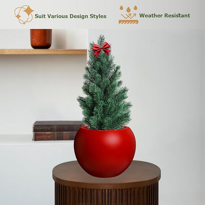 Globo Large Fiberstone Plant Pot, Large Planters for Indoor Plants, Outdoor Planters for Porch (Red, 12" D x 9.7" H)