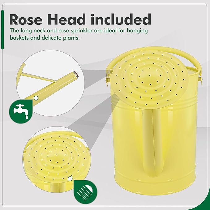 Galvanized Iron Watering Can for Indoor Plants, DIY Watering Cans for House Plant Garden Flower, Long Spout Water Can for Outdoor Watering Plants 7.57L 2 Gallon (Beige)