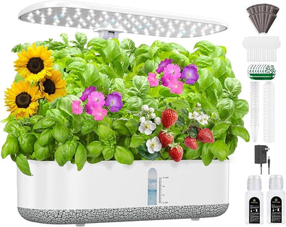 Large Hydroponics Growing System 14 Pods, Indoor Herb Garden with LED Grow Light, 5L Water Tank, Hydroponic Grow Kit with 3 Auto-Timers, Rotatable Light Panel and Child Lock for Home School Gardening