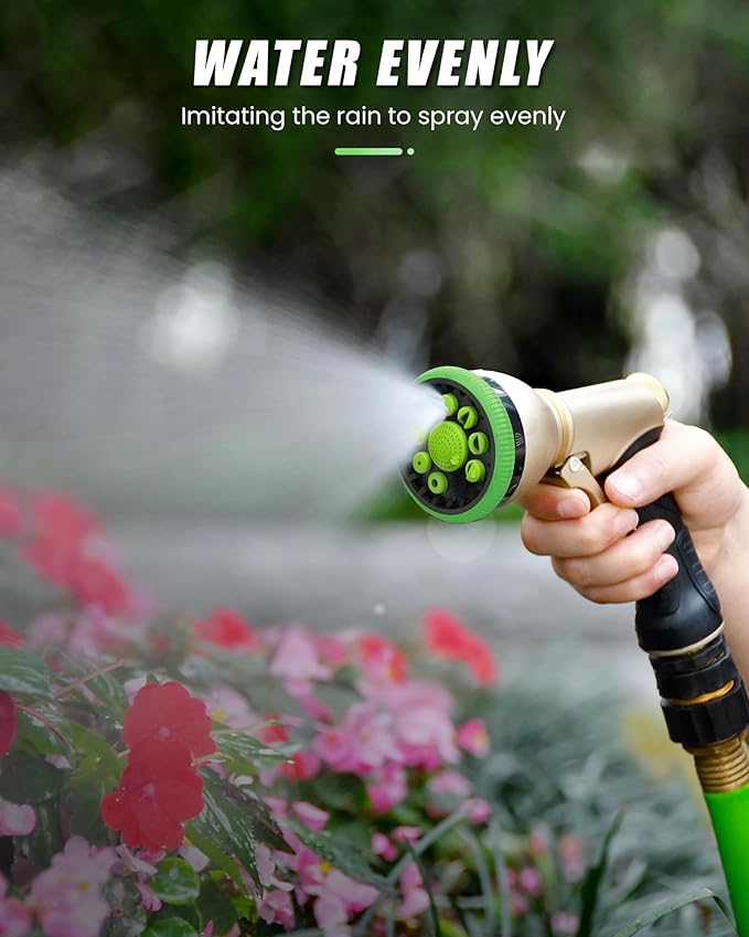 RAINPOINT Garden Hose Nozzle, Heavy Duty Metal Water Hose Sprayer Nozzle with 9 Adjustable Spray Patterns, High Pressure Hand Sprayer for Watering Plants, Lawns, Car and Pet Washing (1, Green)