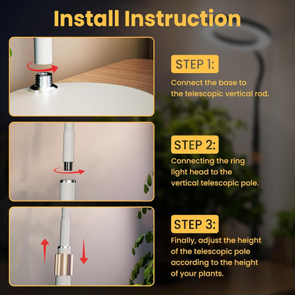 bseah Plant Grow Light for Indoor Plants, Full Spectrum Grow Lamp with Pedestal Stand, Automatic Timer for 3H/9H/12H, Height Adjustable 51-67in White
