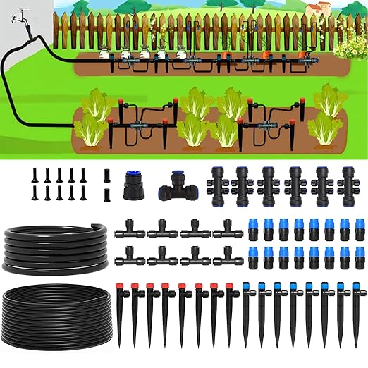 Quick-Connect Automatic Drip Irrigation System Kit – 230FT Garden Watering Kit with Adjustable Nozzles & Sprinklers for Greenhouse, Lawn, and Potted Plants Watering System