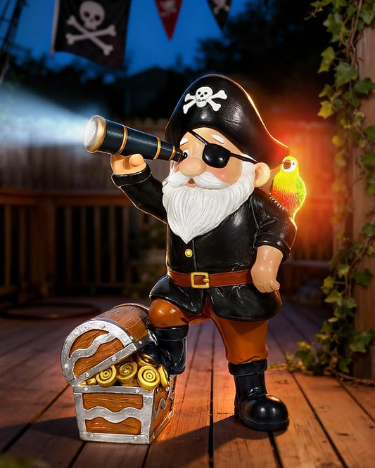 Solar Pirate Gnome Statue – Whimsical Outdoor Garden Decor for Yard, Patio, Lawn, Backyard – Ideal Gift for Women, Garden Lovers, Moms, Birthdays