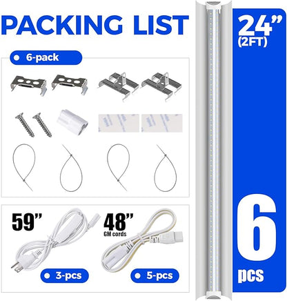 Barrina Grow Lights, 2FT 5000K White Full Spectrum Plant Growing Lamps, 144W(6 x 24W, 800W Equivalent), T8 LED Grow Light Bulbs, Plant Lights for Indoor Plants, Greenhouse, Linkable Design, 6-Pack