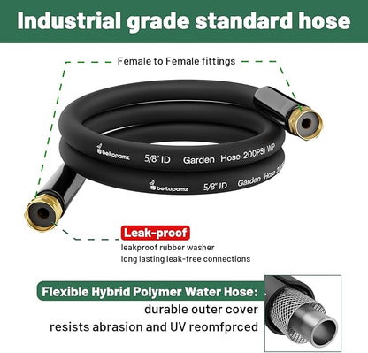 Short Garden Hose 1 ft x 5/8 in Small Water Hose Extend Connector, Lightweight Rubber Hybrid Leader Hose, Leak-Free Connections,Female to Female Fittings, Black