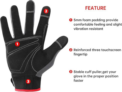 DULFINE Flex Grip Mechanic Work Gloves for Men,Black and Red Utility Safety Working Gloves Touch Screen,Excellent Grip,Ideal for Working on Cars and Outdoor Jobs(XX-Large)