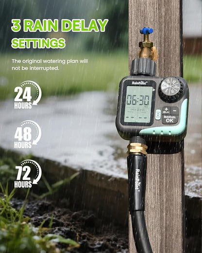 RAINPOINT Sprinkler Timer - Cycle & Soak Water Timer for Garden Hose with Rain Delay/Automatic Watering/Manual Watering, Programmable for Lawn, Yard, Irrigation System, Outdoor