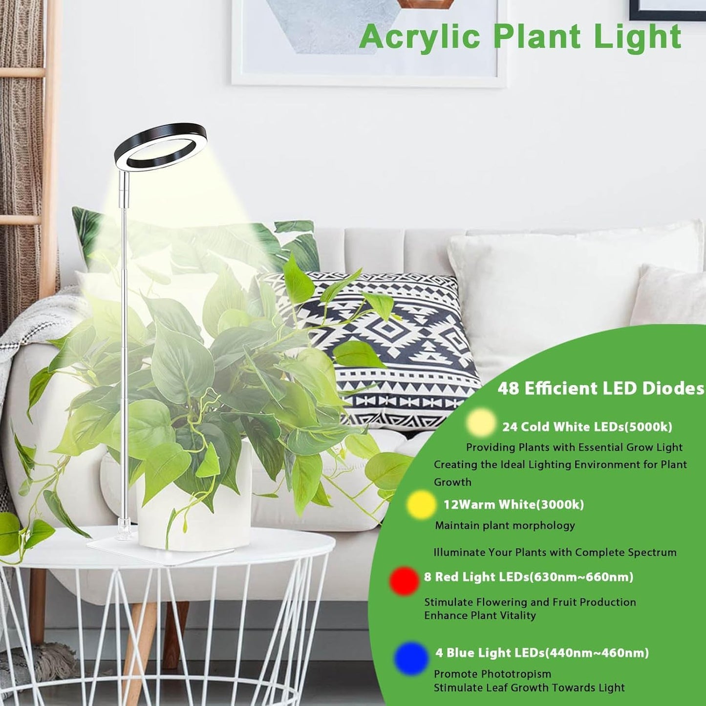 Plant Grow Light,yadoker LED Growing Light Full Spectrum for Indoor Plants,Height Adjustable, Automatic Timer, 5V Low Safe Voltage,Idea for Small Plant Light(3 Pack)