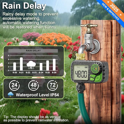 Sprinkler Timer Water Hose Timer - Programmable Digital Irrigation Outdoor Waterproof with Rain Delay, Manual, Automatic Watering System for Yard, Lawn, and Garden Hose Brass Inlet 1 Outlet