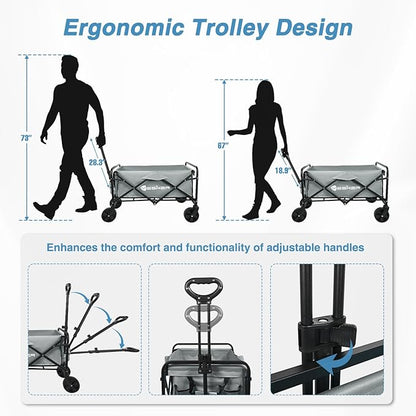 Yesker Foldable Wagon - 220lbs Collapsible Garden Carts with All Terrain Wheels for Outdoor Camping Sports Shopping Gardening - Heavy Duty Portable Utility Trolley (Gray)