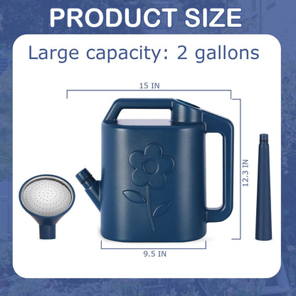 2 Gallon Watering Can for Indoor Plants, Garden Watering Cans for Outdoor Plant House Flower, Modern Plant Watering Can Large Long Spout with Sprinkler Head