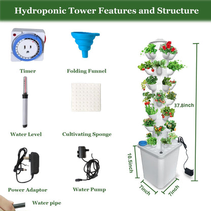 7 Layer 35 Pots Vertical Hydroponic Tower System, Hydroponic Grow Tower Kit with Water Pump & Timer Including & Smart Plug, for Vegetable Herb Fruit, Gardening Lover Plants Grow Kit Tower