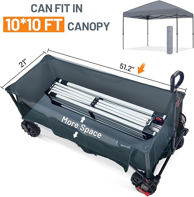 Timber Ridge 51.2" Extended Collapsible Wagon - Heavy-Duty Utility Cart with All-Terrain Wheels, Brakes & Cargo Net, 400L Capacity for Camping, Sports & Shopping, Grey