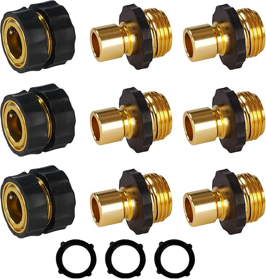 Hourleey Garden Hose Quick Connector, 3/4 Inch Male and Female Garden Hose Fitting Quick Connector, 3 Female + 6 Male