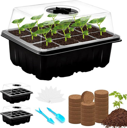 Halatool Seed Starter Kit, 3 Pack 36 Cells Black Seedling Starter Tray with 40 PCS Coco Coir Pellets for Seedlings, Organic Seed Starting Soil Pods for Planting Vegetables Flowers Herbs