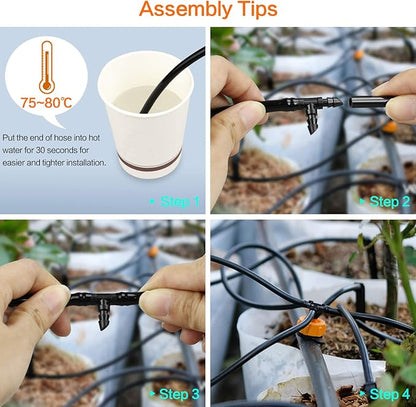 1/4 Inch Drip Irrigation Fittings Kit, 130 Pieces Drip Irrigation Parts for 1/4" Irrigation Tubing for Garden Lawn, Drip Line Barbed Connectors - 60 Couplings, 40 Tees, 20 Elbows, 10 End Plugs