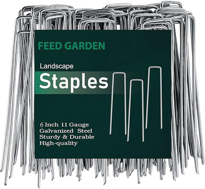 FEED GARDEN 6 Inch 100 Pack Galvanized Landscape Staples Plant Cover Stakes 11 Gauge Tent Stakes Garden Stakes Landscaping Fabric SOD Pins Yard Stakes for Decoration Weed Barrier Fabric