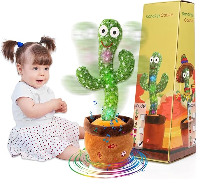 MIAODAM Dancing Cactus Baby Toy, Volume Adjustable Singing Cactus Talking Cactus Toy for Boys Girls Gifts Recording Repeating What You Say, Glowing Dancing Cactus Toy Baby Toys
