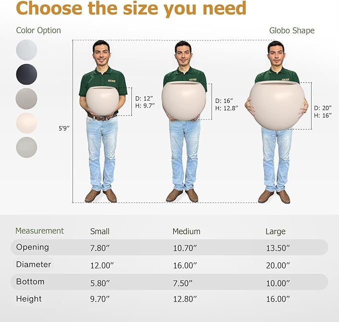 9.7" H x 12" D Globo Fiberstone Round Planter with Drainage Hole, Weather Resistant, Planters for Indoor Plants & Outdoor, 2 Extra Coco Mats (Kilim Beige, 7.8" Pot Opening)