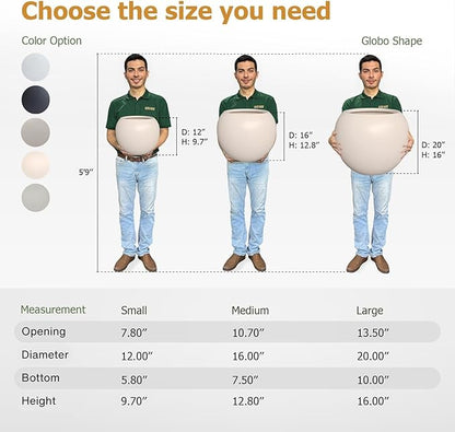 9.7" H x 12" D Globo Fiberstone Round Planter with Drainage Hole, Weather Resistant, Planters for Indoor Plants & Outdoor, 2 Extra Coco Mats (Kilim Beige, 7.8" Pot Opening)