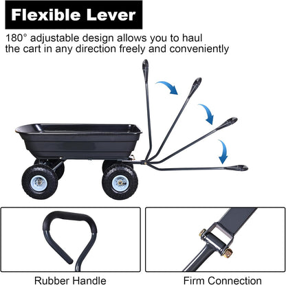 AAIN Heavy Duty Garden Cart with 10" Pneumatic Plastic Tires, 600LB Capacity, 180° Rotating Handle & Quick Release System, Black 4 Cu.Ft Poly Dump Wagon for Yard, Outdoor, Beach, Home