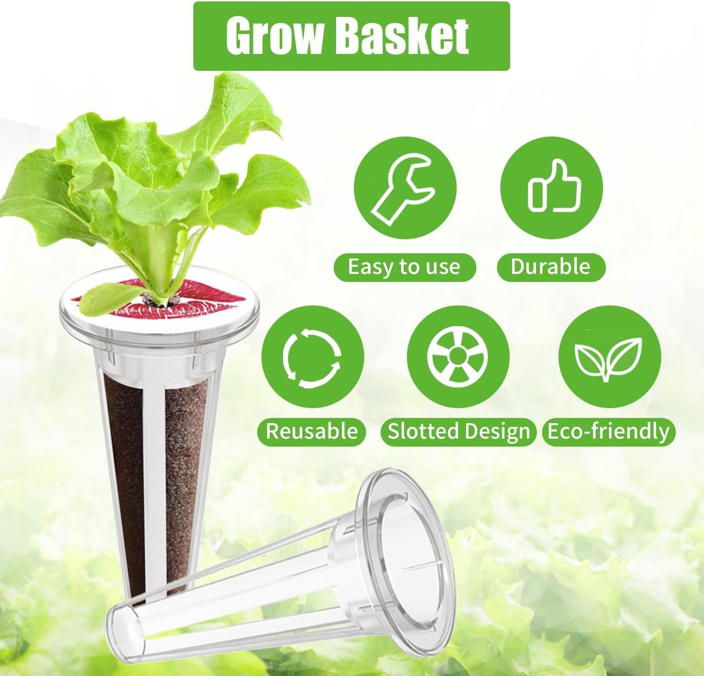 50pcs Grow Baskets for Indoor Hydroponics Supplies with 50pcs Seed Pod Label Stickers Aero Garden Replacement Kit for Smart Hydroponic Growing System