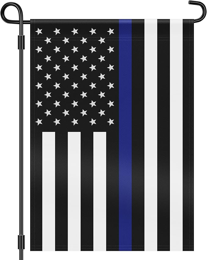 HOOSUN Double Sided Thin Blue Line American Police Garden Flag, USA United States Decorative Garden Flags - Weather Resistant & Double Sided - 12.5 x 18 Inch