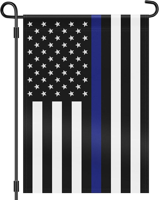 HOOSUN Double Sided Thin Blue Line American Police Garden Flag, USA United States Decorative Garden Flags - Weather Resistant & Double Sided - 12.5 x 18 Inch