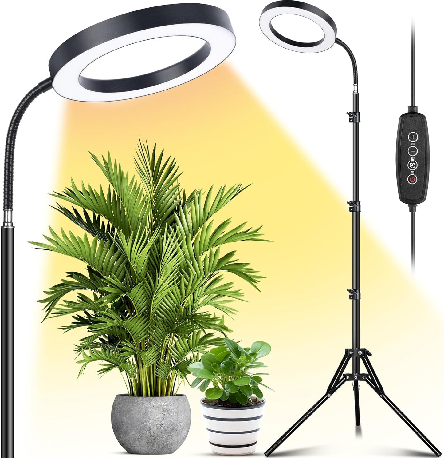 LORDEM Grow Light for Indoor Plants, Full Spectrum Plant Light with Auto Timer for 4/8/12H, 7.9" Diameter Growing Lamp with 108 LEDs, 4 Dimmable Levels, Adjustable Stand 24"-67"