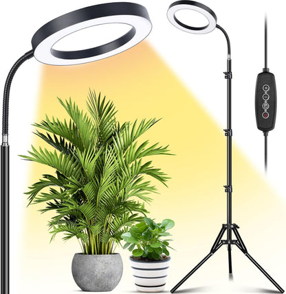 LORDEM Grow Light for Indoor Plants, Full Spectrum Plant Light with Auto Timer for 4/8/12H, 7.9" Diameter Growing Lamp with 108 LEDs, 4 Dimmable Levels, Adjustable Stand 24"-67"