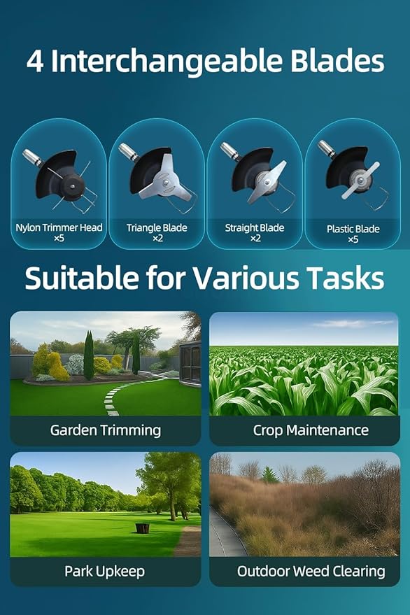 Cordless String Trimmer, Weed Wacker, Nylon Trimmer Head as Its Core Cutting Accessory, Telescopic Shaft and Foldable, 2 x Batteries, String Trimmer Cordless, Black